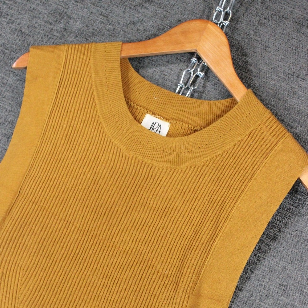 dRA Los Angeles Mustard Yellow Ribbed Sleeveless Knit Top S0237A Size L